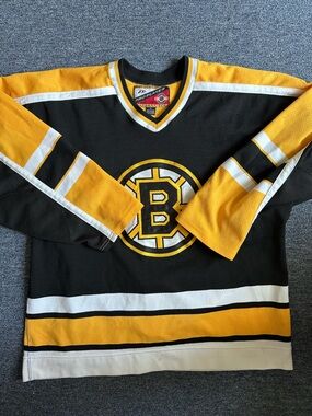 Pro Player NHL Boston Bruins Black and Gold Authentic Game Jersey W/ Fight Strap